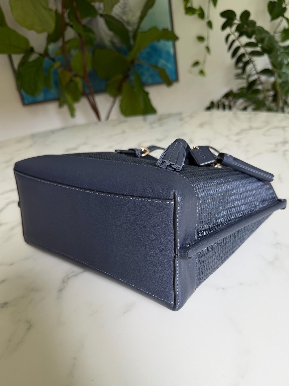 NWT Coach CH210 Mollie Tote 25 in Straw & Smooth Leather Midnight Navy Multi - Picture 9 of 16